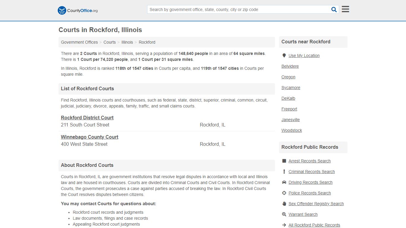 Courts - Rockford, IL (Court Records & Calendars) - County Office